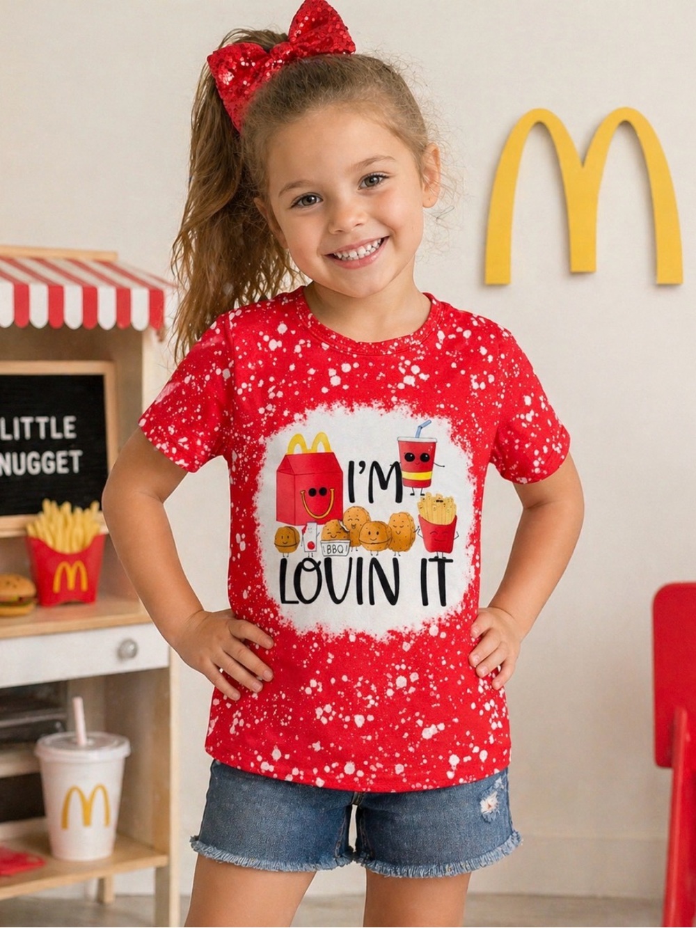 Girls Inspired “I’m Lovin It” Graphic Tee Size 5/6 Bleach Splatter Fast Food